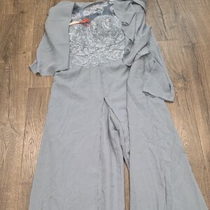 Elegant Gray Jumpsuit with Lace Detail